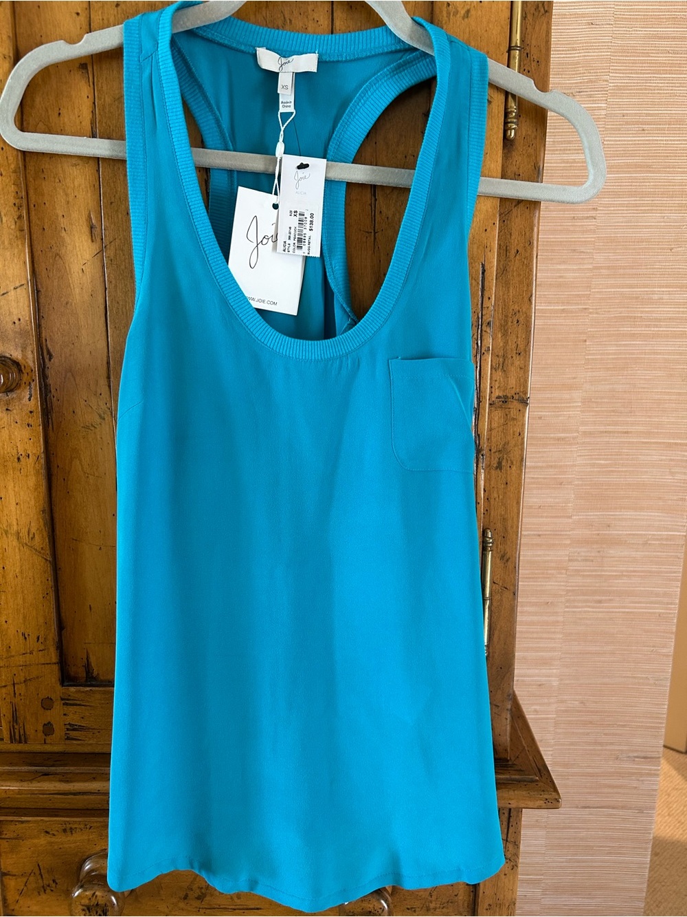 Joie Bright Turquoise Racerback Tank with Chest Pocket